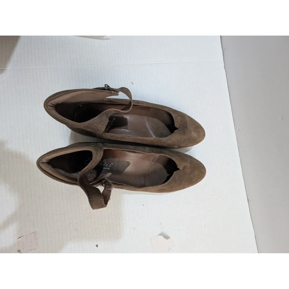 Earthies by Earth Womens 7.5 B Brown Suede Leather Ankle Strap Notched Flats